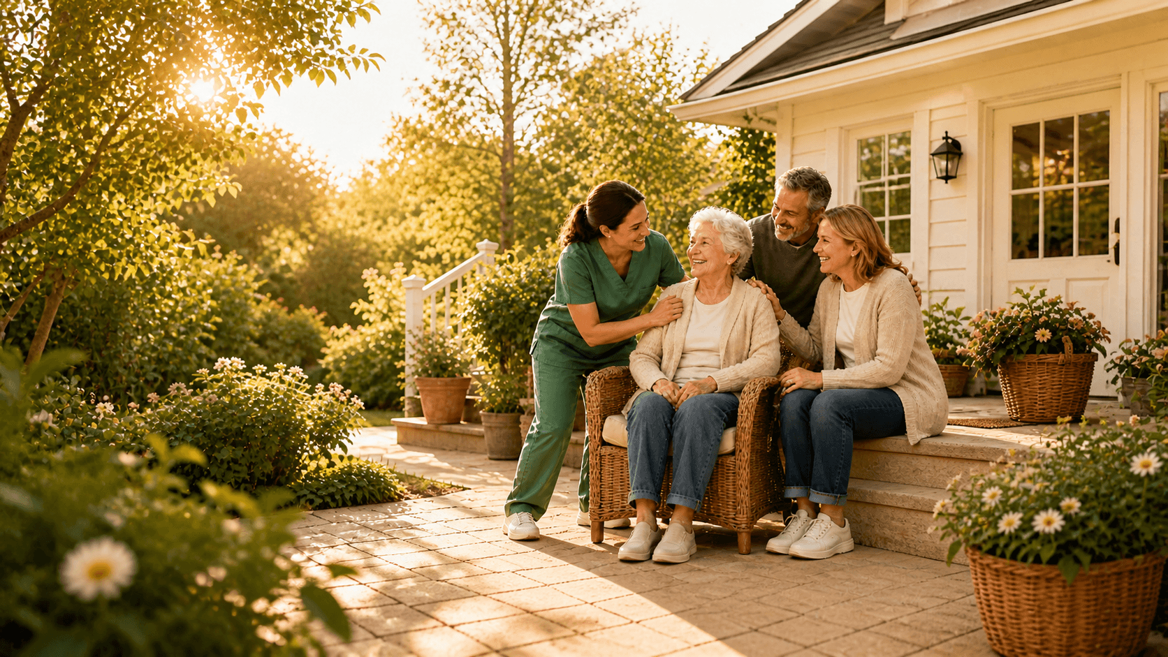 A family caregiver spending time with an aging parent at home